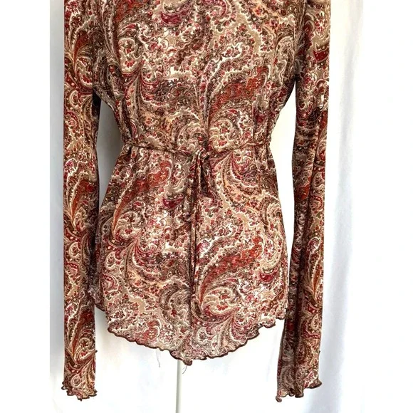 Y2K Self Esteem Paisley Asymmetrical Babydoll Top Size L Fairy Grunge Flare Slee - Picture 6 of 10